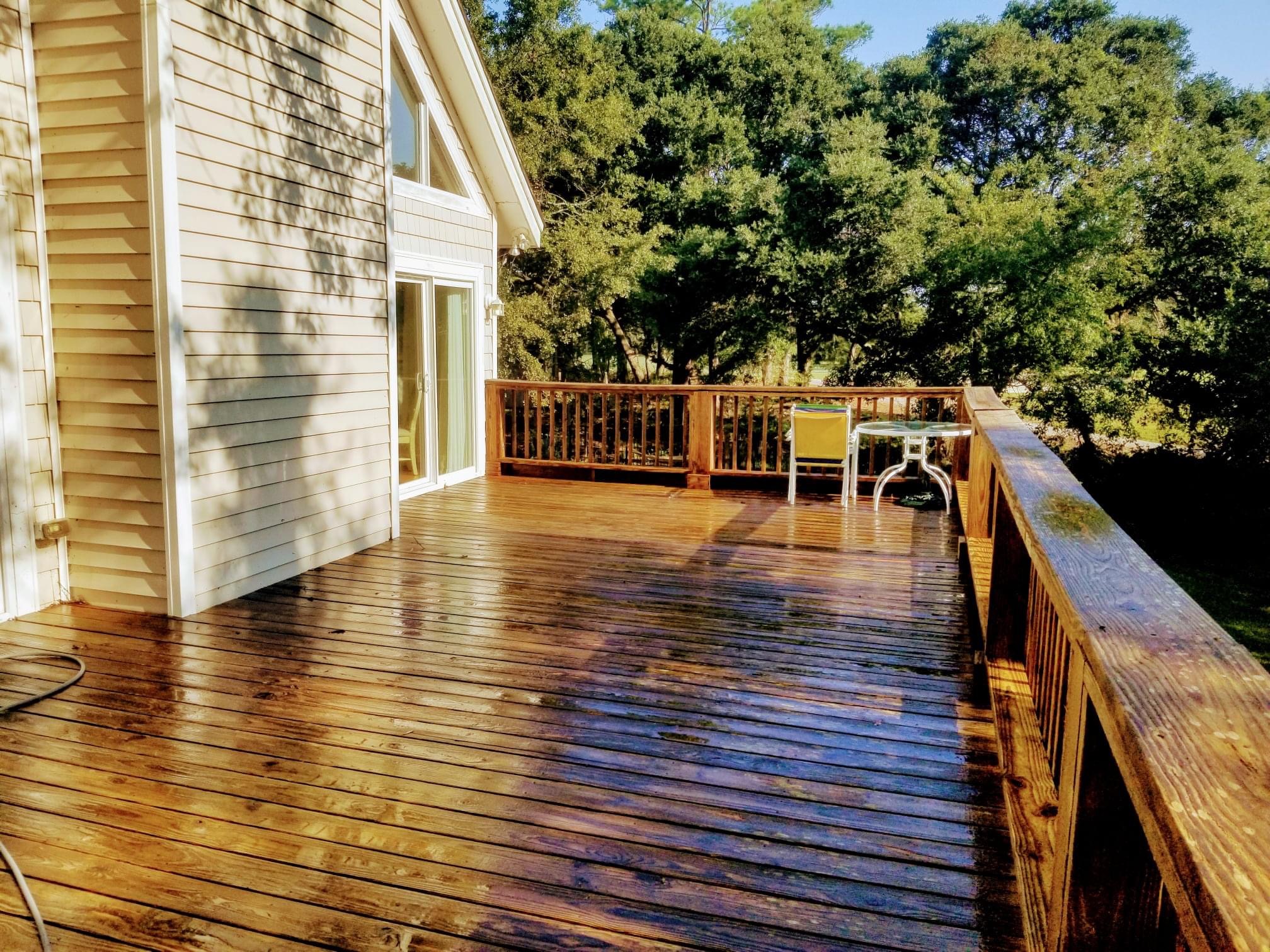 wooden deck pressure washed