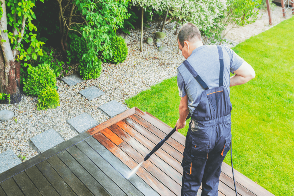 cleaning wooden platform